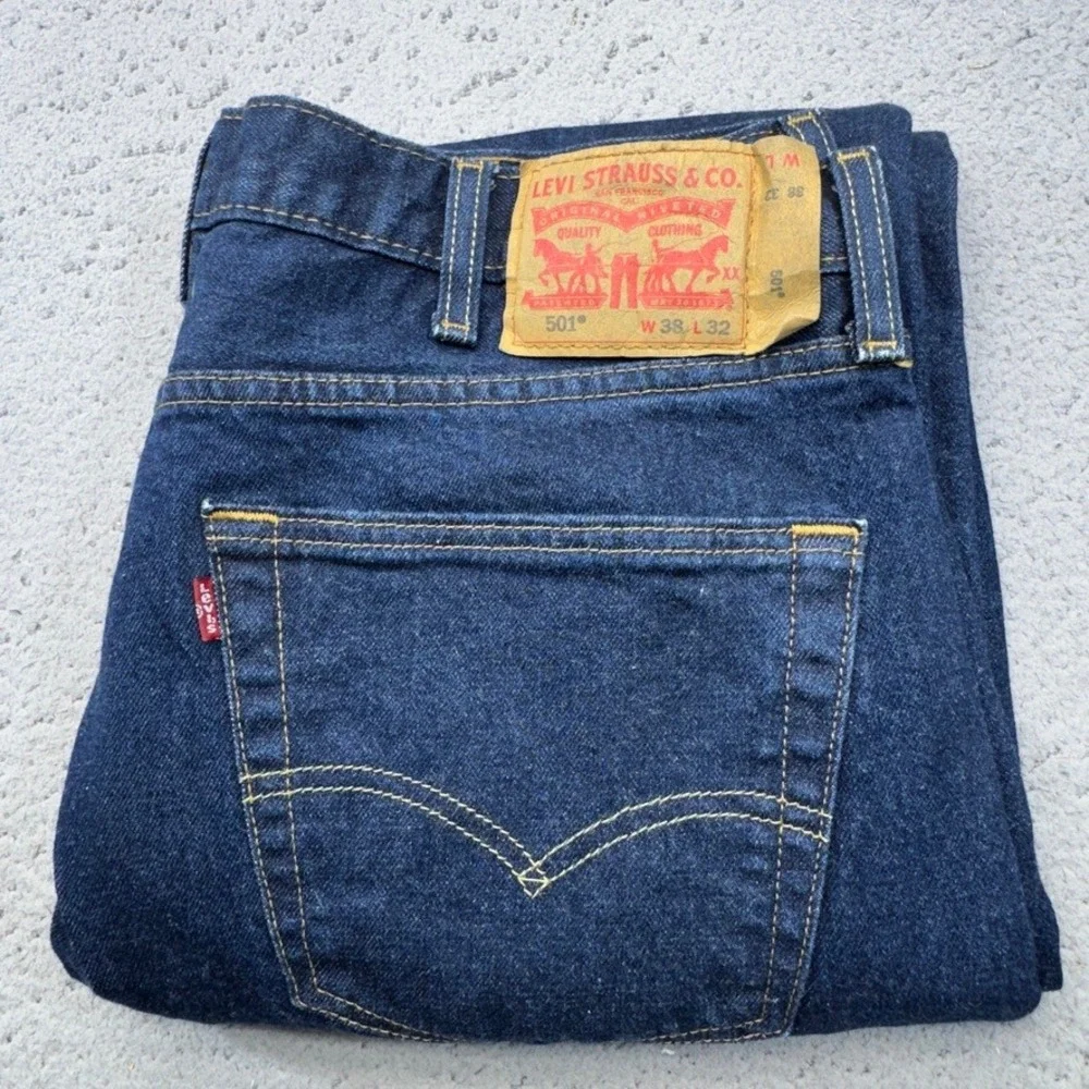Levis 501 Original Mens‎ 36x30 Blue Dark Wash Stretch Button Fly Jeans 5 Pocket